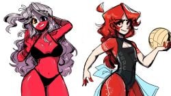 2girls :) adriurbae ball belly belly_button big_breasts bikini blue_skin braided_hair breasts countryhumans countryhumans_girl curly_hair curvaceous curvy cute greeting hand_behind_head huge_breasts large_breasts long_hair looking_at_viewer midriff multicolored_body no_sex peru_(countryhumans) philippines_(countryhumans) red_skin repost seductive seductive_pose seductive_smile small_breasts smile stomach swimsuit tattoo thick_legs thick_thighs thighs volleyball volleyball_uniform voluptuous white_hair white_skin wide_hips