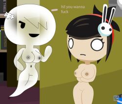 2girls black_hair carrie_krueger crossover english_text female female_only ghost ghost_girl multiple_girls naked_female radio_gosha text the_amazing_world_of_gumball