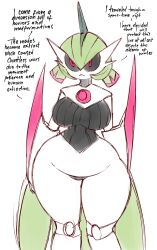 breasts dialogue english_text female female_pokemon iron_valiant paradox_pokemon pokémon_(species) pokemon red_eyes robot robot_girl rule_63 saltyxodium thick_thighs wide_hips