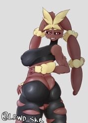 1girls anthro ass back_view big_breasts breasts brown_fur brown_skin bunny_girl cream_fur female_focus female_only furry game_freak hips huge_ass huge_breasts lopunny mega_lopunny nintendo pink_pupils pokémon_(species) pokemon pokemon_(species) pokemon_dppt ripped_clothing ripped_leggings seakerzx seductive_smile slim_waist smile sports_bra sportswear thick_thighs thighs voluptuous wide_hips workout_clothes