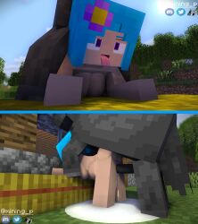 1boy 1boy1girl 1girls 3d ahe_gao animal_genitalia ass blue_hair breasts creampie cum cum_in_pussy cum_inflation cum_inside doggy_style female horny horny_female horse horse_(minecraft) horsecock human humanoid male male/female marie_(mining_p) mine-imator minecraft mining_p nude_female outside purple_eyes sperm tongue_out vaginal_penetration village zoophilia