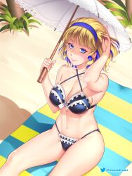 alternate_costume bikini blue_bikini blue_swimsuit breasts constance_von_nuvelle etchimune female female_only fire_emblem fire_emblem:_three_houses looking_at_viewer nintendo outdoors solo swimsuit