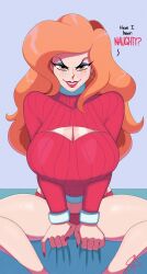 big_breasts bottomless cousin_mel grandma_got_run_over_by_a_reindeer keyhole_sweater keyhole_turtleneck large_breasts panties red_lipstick redhead seductive_look seductive_smile starfinga