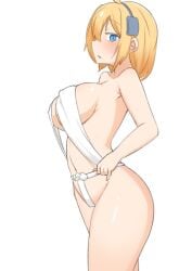 big_breasts blonde_hair blue_eyes blush daebom nipple_bulge nude strv_103 thighs war_thunder