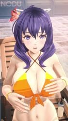 1girls 3d 3d_animation animated animation ao_no_kiseki beach bikini blush bouncing_breasts breasts eiyuu_densetsu embarrassed female flower flower_in_hair huge_breasts long_hair massive_breasts no_sound nodusfm outdoors purple_eyes purple_hair rixia_mao rubbing_breasts short_playtime shorter_than_30_seconds tagme video