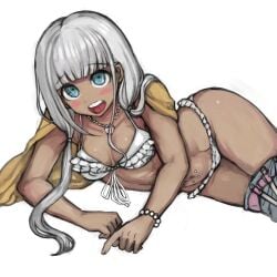 bikini bikini_bottom bikini_top breasts danganronpa danganronpa_v3 female_only puru skirt_down straight_hair thighs yonaga_angie