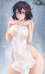 bell_haircut breasts embarrassed female female_only kill_la_kill looking_at_viewer mandytsune matoi_ryuuko shower solo studio_trigger tagme