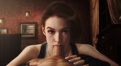 1girls 3d blowjob brazil brazilian brazilian_male brown-skinned_male brown_body brown_skin capcom carlos_oliveira female imaginarydigitales jill_valentine jill_valentine_(sasha_zotova) latino latino_male light-skinned_female light_skin male/female male_pov resident_evil resident_evil_3 resident_evil_3_remake