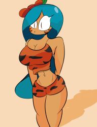 1girls alternate_version_available big_breasts big_butt blue_hair clothed cookie_run covered_nipples female_focus female_only flower_in_hair long_hair makiro69 shorts standing tiger_lily_cookie tiger_print topwear