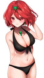 bikini black_bikini breasts core_crystal female female_only looking_at_viewer pyra red_eyes red_hair sadao4a short_hair solo tagme xenoblade_(series) xenoblade_chronicles_2