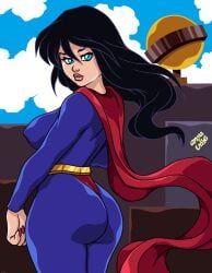 1girls anya_uribe ass ass_focus big_ass black_hair blue_eyes cape clara_kent curvy curvy_female dc dc_comics female female_only huge_ass kryptonian lipstick rule_63 solo superheroine superman_(series) superwoman tight_clothing voluptuous voluptuous_female wide_hips