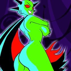 ass bare_back breasts breasts_out cape cape_only danny_phantom erect_nipples ghost ghost_girl green_skin grin lydia_(danny_phantom) naked naked_cape nickelodeon nude pierced_nipples piercing punk_girl red_eyes smug spiky_hair yev-san