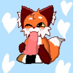 1:1 :3 animal_genitalia animal_penis anthro aworgfen_(artist) ball_grab balls balls_touching big_penis blush canid canine digital_media_(artwork) duo fan_character fellatio female feral foot_fetish foot_play footjob fox genitals gloves_(marking) heart inner_ear_fluff licking male male/female mammal markings one_eye_closed oral pappy_(vkontakte) paws penile penis penis_lick pixel_(artwork) red_fox sex smile tail tongue tongue_out tuft uwu