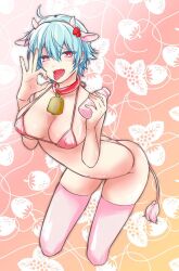 alternate_costume alternate_version_available arched_back big_breasts bikini blue_hair canon_genderswap cleavage collar cow_ears cow_girl cow_tail cowbell fake_animal_ears fangs fellatio_gesture female female_only genderswap_(mtf) ginko_sakata gintama gintoki_sakata hairband leaning_forward light_blue_hair looking_at_viewer micro_bikini milk nipple_bulge open_mouth pink_bikini pink_legwear pink_thighhighs red_eyes rule_63 short_hair solo swimsuit tail tongue_out very_short_hair yunfa