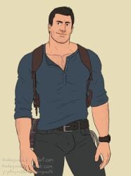 balls bulge fully_clothed headingsouth male male_only muscles nathan_drake penis solo solo_male uncharted