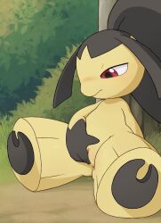 against_surface blush day female finger_fuck fingering generation_3_pokemon genitals half-closed_eyes hi_res humanoid mawaifu mawile narrowed_eyes nintendo outside pokémon_(species) pokemon pokemon_(species) pussy sitting solo vaginal_penetration video_games yellow_body