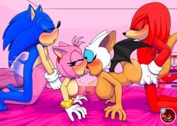 2022 amy_rose anthro areola bed bisexual_(female) blush bodily_fluids breasts chiropteran clothing dexstar echidna eulipotyphlan female female/female female_penetrated french_kissing furniture gloves gloves_only group handwear handwear_only hedgehog hi_res kissing kneeling knuckles_the_echidna male male/female male_penetrating male_penetrating_female mammal membrane_(anatomy) membranous_wings monotreme mostly_nude naked nipples nude on_bed penetration rouge_the_bat sega sex sonic_(series) sonic_the_hedgehog sonic_the_hedgehog_(series) sweat tail tongue tongue_out wings