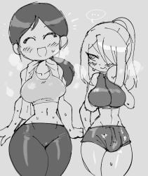 ... 1futa 1girls abs after_workout balls big_breasts big_hips black_hair blush breasts bulge bulge_through_clothing clavicle closed_eyes clothed clothing crap-man drying duo female flaccid fully_clothed futanari grey_background grey_hair heavy_blush hi_res human imminent_sex intersex long_hair looking_at_another metroid monochrome musk musk_clouds musky_balls musky_cock navel nintendo penis ponytail samus_aran sidelocks sketch smile smiling_at_viewer standing steam steaming_body sweat thick_thighs tied_hair towel white_skin wide_hips wii_fit wii_fit_trainer yoga_pants