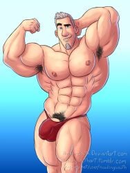 arthur_christmas balls bulge facial_hair flexing headingsouth male male_only muscles penis solo solo_male steve_claus