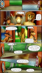 absurd_res anthro archery axe casual_nudity chapter_4 comic confusedraven dialogue equid equine father felid group hi_res horse lion male mammal melee_weapon nude page_18 pantherine parent son weapon