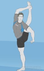 balls bulge flexible fully_clothed headingsouth male male_only muscles penis solo solo_male spread_legs stretching wii_fit wii_fit_trainer