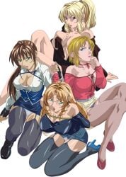 2d 4girls bible_black blonde_female blonde_hair blonde_hair_female blue_eyes bob_cut brown_hair brown_hair_female dress earrings green_eyes holding_hand imari_kurumi kitami_reika large_breasts light-skinned_female light_skin long_hair milf multiple_girls pale-skinned_female parted_hair ringlets saeki_kaori shiraki_rika shoes short_hair skirt string witch