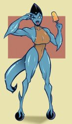 alien alien_girl alien_humanoid ben_10 ben_10_omniverse black_lips black_lipstick blue_body blue_skin breasts brown_swimsuit fit_female helen_wheels helmet ice_cream kineceleran limpbasedbizkit medium_breasts swimsuit tail thick_thighs tongue tongue_out unknownlimpbizkit