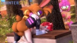 1boy 2futas 3d ace_(blackchaos64) amy_rose anal anal_sex animated anthro anus archie_comics ass becoming_erect behind_tree being_watched bench big_breasts big_butt big_penis breasts bunnie_rabbot countersfm digital_media_(artwork) duo eulipotyphlan exposed_torso female femboy footwear from_front_position furry futa_on_male futa_penetrating futanari genitals getting_erect grabbing_ankles group handwear hedgehog hi_res holding_both_legs humanoid intersex intersex/male intersex_penetrating kneeling lagomorph leporid looking_at_another lying male male/female male_penetrated mammal manual masturbating_while_watching masturbation mating_press mp4 no_sound on_back on_bench one_leg_up outdoors park park_bench penetration penis plant public public_sex public_use rabbit raised_leg resting robotic_leg sega sex sloppy_seconds sonic_(series) sonic_the_hedgehog_(archie) sonic_the_hedgehog_(comics) sonic_the_hedgehog_(series) source_filmmaker stroking_penis taking_turns thick_thighs tree trio video watching_sex