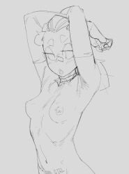 armpits arms_behind_back bandage exposed_breasts nora_(tyto_alba) perky_breasts sketch tyto_alba