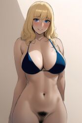 bangs bikini_top blonde_hair blue_eyes bottomless edenfall_saga eydis_wolfheart medium_breasts pubic_hair