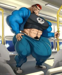 1boy abs anon backwards_baseball_cap baseball_cap biceps black_hair body_hair bulge bulge_through_clothing bus bus_interior dark_horse_comics facial_hair flaccid fully_clothed fully_clothed_male guzreuef hand_on_thigh hoodie human human_only hyper hyper_balls hyper_bulge hyper_genitalia hyper_muscles hyper_penis hyper_testicles jeans male male_focus male_nipples male_only midriff muscular muscular_arms muscular_legs muscular_male muscular_thighs nipples_visible_through_clothing no_irises no_pupils onlookers pecs pete_dinunzio pubic_hair public public_indecency public_transportation scowl shoes sneakers solo sweatdrop t-shirt the_eltingville_club tight_clothing