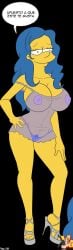 1girls big_breasts blue_hair croc_(artist) high_heels legs lingerie long_hair marge_simpson milf nipples pubic_hair smile the_simpsons yellow_skin