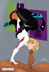 1boy 1girls asymmetrical_hair big_penis blonde_hair blowjob breasts colored dagoobah dark-skinned_male dark_skin edit female ghost-spider gwen_stacy gwen_stacy_(spider-verse) interracial iron-dullahan light-skinned_female light_skin male marvel miles_morales penis shaved_side spider-gwen spider-man:_into_the_spider-verse spider-man_(series) unseen_male_face