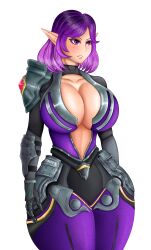 1girls 2d anime_style armor arms_behind_back big_ass big_breasts breasts female large_breasts latex_suit paladins purple_eyes purple_hair seductive self_upload shadrits skye_(paladins) suit thick_thighs video_games