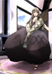 1girls breasts_bigger_than_body breasts_bigger_than_head breasts_bigger_than_torso hyper_breasts kinkoumori long_hair massive_breasts sandals scarf tagme