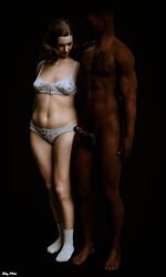 1boy 1girls 2022 3d black_background brown_hair dark-skinned_male female flaunts3d male mature mature_female milf nude nude_male small_breasts solid_color_background straight