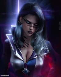 1girls 2022 3d cleavage clothed clothing fade_(valorant) female female_only gray_hair grey_hair heterochromia looking_at_viewer riot_games solo solo_female therealzoh valorant white_hair zoh