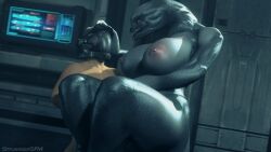 1boy 1boy1girl 1girls 3d alien alien_girl breasts female female_sangheili halo_(series) helmet male nude sangheili spartan_(halo) strangersfm thick_ass_monster