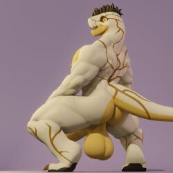 alien anthro anxiboi ass balls blush crouching enti_(entitropy) flustered genitals hi_res looking_at_viewer male monster nipple_piercing nipples piercing solo squatting_position