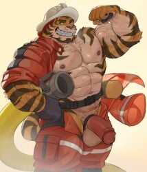 1boy 2022 abs absurd_res accessory anthro armor balls ballsack barazoku beard beefy beige_countershading belt biceps big_balls big_muscles big_penis black_stripes body_fur clothed clothing cock_ring eyebrows facial_hair felid felix_(imato) firefighter flexing foreskin foreskin_folds fur genitals gloves handwear hard_hat headgear helmet hi_res hose huge_balls huge_cock huge_muscles humanoid_genitalia humanoid_penis imato intact jewelry male male_nipples male_only male_pubic_hair mammal masculine muscles muscular_anthro muscular_male navel obliques open_clothing open_pants open_shirt open_topwear orange_fur pantherine pecs penis penis_accessory penis_jewelry retracted_foreskin scrotum semi-erect shirt simple_background smile smooth_fur solo standing sweat teeth testicles tiger topwear tuft uncut unzipped vein veiny_penis white_background