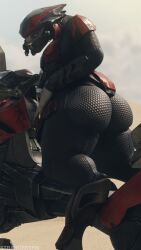 1girls 3d alien alien_girl armor ass big_ass bodysuit breasts female female_sangheili halo_(series) hand_on_hip helmet looking_at_viewer sangheili solo solo_female strangersfm thick_ass_monster