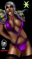 1girls 2010 ashley_(jingozah) blizzard_entertainment dark-skinned_female dark_skin human human_(world_of_warcraft) large_breasts nipple_slip original_character piercing shina solo stockings tongue tongue_out warcraft world_of_warcraft