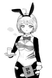 bandage blush breasts bunny_ears bunny_girl bunnysuit covering_crotch danganronpa danganronpa_another embarrassed fan_character fanganronpa female_only large_breasts reverse_bunnysuit scar sdra2 sora_(super_danganronpa_another_2) straight_hair super_danganronpa_another_2