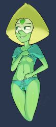 cameltoe cartoon_network english_text female gem_(species) green_skin grin hand_in_panties nipple_slip panties peridot_(steven_universe) relatedguy shirt_lift small_breasts solo solo_female steven_universe