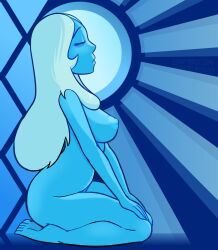 blue_diamond_(steven_universe) cartoon_network closed_eyes female female_solo frown gem_(species) kneeling large_breasts long_hair relatedguy solo solo_female steven_universe white_hair