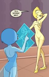 2girls blue_pearl_(steven_universe) blue_skin cartoon_network closed_eyes english english_text female female_only large_breasts modeling multiple_girls open_mouth pearl_(steven_universe) pointy_nose relatedguy shoes speech_bubble steven_universe thighhighs yellow_pearl_(steven_universe) yellow_skin