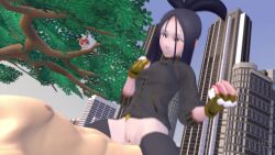 1boy 1girls 3d animated black_hair bottomless breasts clothed_female_nude_male cowgirl_position dendra_(pokemon) female fingerless_gloves gloves half_clothed hoothoot human male neinsfw nintendo no_sound outdoors penis poke_ball pokeball pokemon pokemon_sv public_sex riding self_upload sex source_filmmaker thighhighs vaginal_penetration video