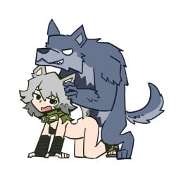 1animal 1girls ambiguous_penetration anal anal_sex black_bra bulldog_position doggy_style female/monster grabbing grabbing_from_behind juztplay no_panties rogue_the_wolf_girl_(juztplay) simple_coloring werewolf white_background white_eyes wolf wolf_ears wolf_girl wolf_humanoid wolf_tail