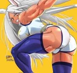 1girls ass big_ass big_breasts breasts bunny_ears dark-skinned_female dark_skin dat_ass female female_only fully_clothed hair huge_ass legwear leotard long_hair miruko miruyuyo muscles muscular muscular_female my_hero_academia purple_thighhighs red_eyes rumi_usagiyama solo solo_female superheroine thick_thighs thighhighs thighs thunder_thighs white_hair