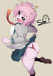 1girls artist_logo artist_name ass ass_out big_ass big_butt black_socks brown_loafers butt_cheeks cartoon curves curvy curvy_body cute cute_face girly knee_socks kneehighs kneesocks lesson loafers mild mina_ashido my_hero_academia panties pink_body pink_skin red_panties round_ass round_butt ruined scared scared_face school_uniform schoolgirl shy sian socks thick thick_ass thick_legs u.a._school_uniform upskirt